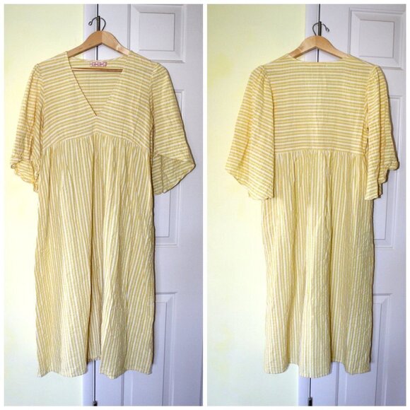 Traffic People Striped Yellow Cozy Midi dress Size M shapeless grandma core - Picture 1 of 11
